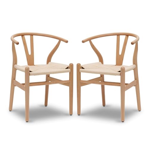 FSDFKPOP 2er-Set Weave Arm Chair Mid-Century Metall-Esszimmerstuhl mit Y-förmiger Rückenlehne und Hanfsitz, Schwarz(Natural,Set of 2) von FSDFKPOP