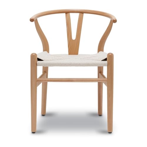 FSDFKPOP 2er-Set Weave Arm Chair Mid-Century Metall-Esszimmerstuhl mit Y-förmiger Rückenlehne und Hanfsitz, Schwarz(Natural,Single) von FSDFKPOP