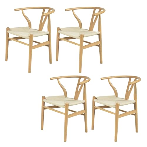 FSDFKPOP 2er-Set Weave Arm Chair Mid-Century Metall-Esszimmerstuhl mit Y-förmiger Rückenlehne und Hanfsitz, Schwarz(Nature Wood,4-Set) von FSDFKPOP