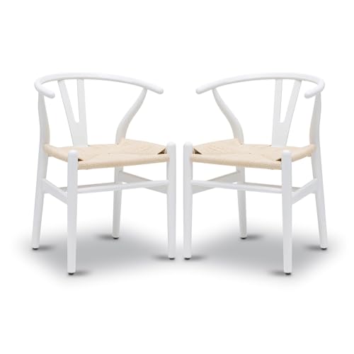 FSDFKPOP 2er-Set Weave Arm Chair Mid-Century Metall-Esszimmerstuhl mit Y-förmiger Rückenlehne und Hanfsitz, Schwarz(White,Set of 2) von FSDFKPOP
