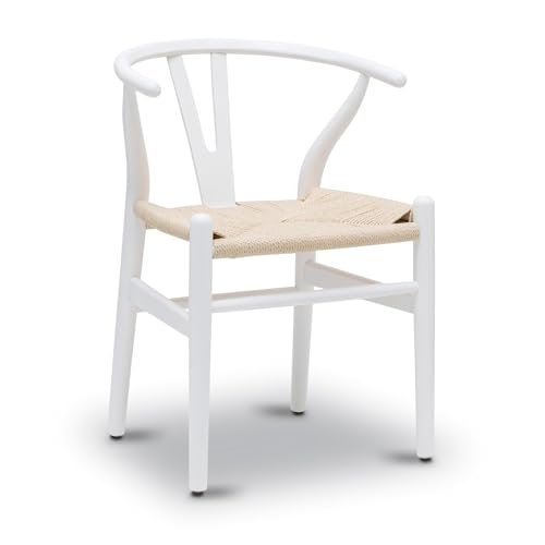 FSDFKPOP 2er-Set Weave Arm Chair Mid-Century Metall-Esszimmerstuhl mit Y-förmiger Rückenlehne und Hanfsitz, Schwarz(White,Single) von FSDFKPOP
