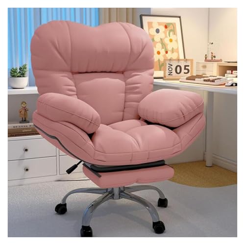 FSDFKPOP Ergonomischer Stuhl, Liegestuhl mit Fußstütze und Lordosenstütze Home-Office-Stuhl 360-Grad-Drehung, verstellbare Rückenlehne Sessel(Pink,with Footstool) von FSDFKPOP