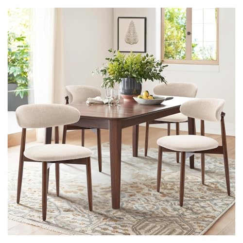 FSDFKPOP Esszimmerstuhl-Set aus Holz, 4er-Set, Moderne, mit Stoff gepolsterte Küchen-Seitenstühle, Esszimmerstühle im Landhausstil mit Füßen, Beige(Beige,Set of 4) von FSDFKPOP