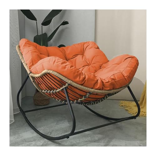 FSDFKPOP Papasan-Schaukelstuhl for den Außenbereich mit Polsterung, Loungesessel aus Korbgeflecht in Eierform for die Terrasse und den Innenbereich, Balkonstuhl mit Stahlrahmen (grün)(Orange) von FSDFKPOP
