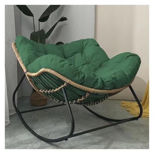 FSDFKPOP Schaukelstuhl for den Außenbereich, Terrassen-Eierstuhl mit Kissen, Metallrahmen, gewebter Rattanstuhl for den Garten im Wohnzimmer (grün)(Green) von FSDFKPOP