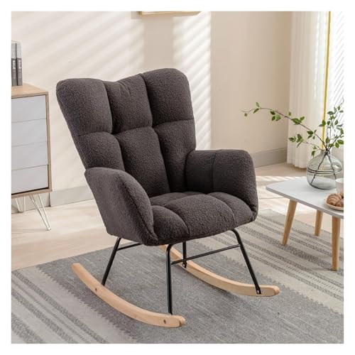 FSDFKPOP Teddy-Schaukelstuhl fürs Kinderzimmer, bequemer Schaukelsessel mit hoher Rückenlehne for Wohnzimmer und Schlafzimmer for Erwachsene (Elfenbeinweiß)(Dary Gray,Teddy) von FSDFKPOP