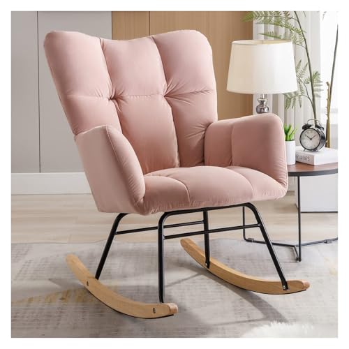 FSDFKPOP Teddy-Schaukelstuhl mit hoher Rückenlehne, Sessel, bequemer Beistellstuhl for Wohnzimmer, Schlafzimmer, Büros (dunkelgrau)(Light Pink Velvet) von FSDFKPOP