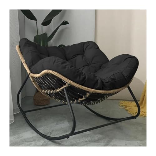 FSDFKPOP Terrassen-Schaukelstuhl, Outdoor-Stuhl mit Kissen, Rattan-Loungesessel for den Innenbereich, Schaukelstuhl in Eierform mit Metallrahmen (schwarz)(Black) von FSDFKPOP