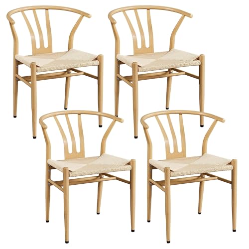 FSDFKPOP Y-Stuhl (Wishbone Chair) Esszimmerstuhl aus Massivholz im Mid-Century-Stil mit Armlehne und Sitzfläche aus Hanf (Eschenholz – Walnuss).(Wood Color,Set of 4) von FSDFKPOP