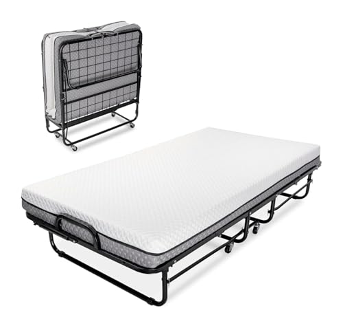 Klappbett for Erwachsene mit Matratze, luxuriöser Memory Foam-Matratze und extra starkem Rahmen, 190,5 x 96,5 cm, lässt Sich zusammenklappen, aufrollen und verstauen.(74.8 * 51.18 * 16.54) von FSDFKPOP