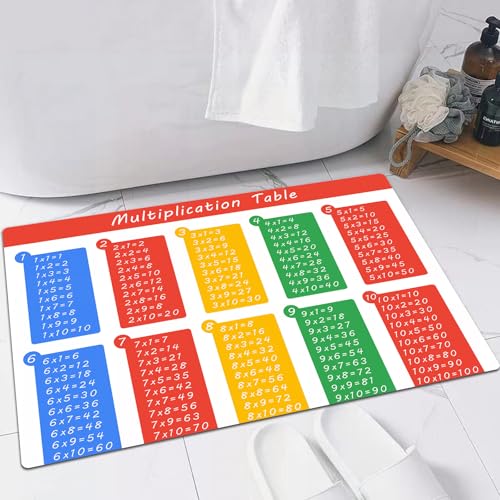 FSDGY Badvorleger Fußmatte Flauschig Teppich Badezimmerteppich Duschmatte für Bade & Wohnzimmer Schlafzimmer, Bunte pädagogische Klassenzimmer Multiplikationstabelle zwischen einem,40x60 cm von FSDGY