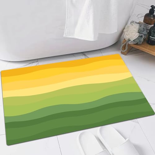 FSDGY Badvorleger Fußmatte Flauschig Teppich Badezimmerteppich Duschmatte für Bade & Wohnzimmer Schlafzimmer,Abstrakte grün und gelb gefärbte Wellenlinien K,60x90 cm von FSDGY