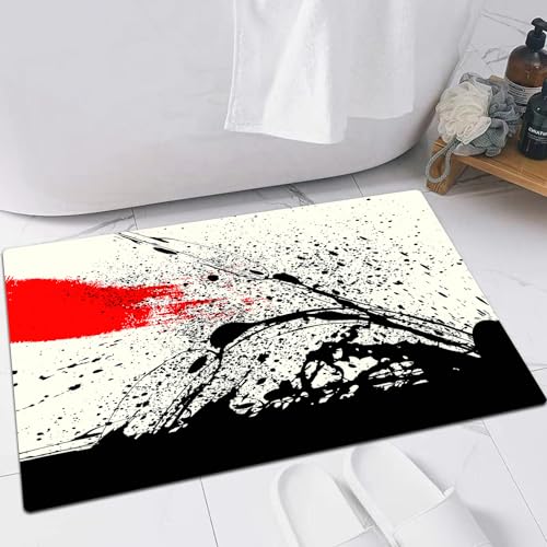 FSDGY Badvorleger Fußmatte Flauschig Teppich Badezimmerteppich Duschmatte für Bade & Wohnzimmer Schlafzimmer,Abstraktes rotes und graues Design,60x90 cm von FSDGY