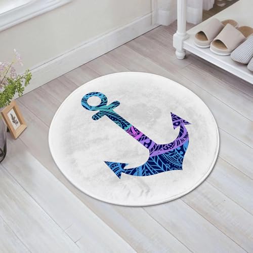 FSDGY Badvorleger Fußmatte Flauschig Teppich Badezimmerteppich Duschmatte für Bade & Wohnzimmer Schlafzimmer,Anker, Gemustertes Ankerbild Marine E,60x60 cm von FSDGY