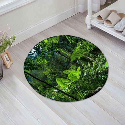 FSDGY Badvorleger Fußmatte Flauschig Teppich Badezimmerteppich Duschmatte für Bade & Wohnzimmer Schlafzimmer,Grüne Pflanze intakten Dschungel Natur Bedenken,60x60 cm von FSDGY
