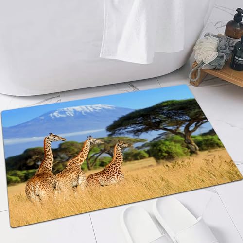 FSDGY Badvorleger Fußmatte Flauschig Teppich Badezimmerteppich Duschmatte für Bade & Wohnzimmer Schlafzimmer,Nationalpark von Kenia Afrika Wildlife Tier Natur Safari Giraffen in den Bergen,60x90 cm von FSDGY