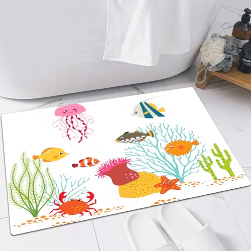 FSDGY Badvorleger Fußmatte Flauschig Teppich Badezimmerteppich Duschmatte für Bade & Wohnzimmer Schlafzimmer,Ozean, Wasser-Comic-Figuren, Fische, Quallen, Korallen, Algen, glückliche Unterw,60x90 cm FSDGY Badvorleger Fußmatte Flauschig Teppich Badezimmerteppich Duschmatte für Bade & Wohnzimmer Schlafzimmer,Ozean, Wasser-Comic-Figuren, Fische, Quallen, Korallen, Algen, glückliche Unterw,60x90 cm von FSDGY