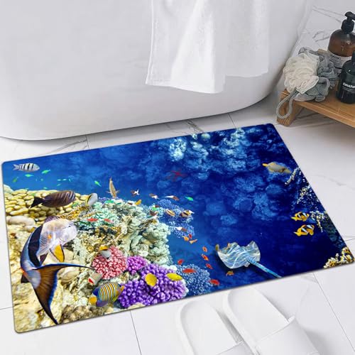 FSDGY Badvorleger Fußmatte Flauschig Teppich Badezimmerteppich Duschmatte für Bade & Wohnzimmer Schlafzimmer,Ozean, Wasserwelt Wilde Korallen Exotische Fische,40x60 cm FSDGY Badvorleger Fußmatte Flauschig Teppich Badezimmerteppich Duschmatte für Bade & Wohnzimmer Schlafzimmer,Ozean, Wasserwelt Wilde Korallen Exotische Fische,40x60 cm von FSDGY