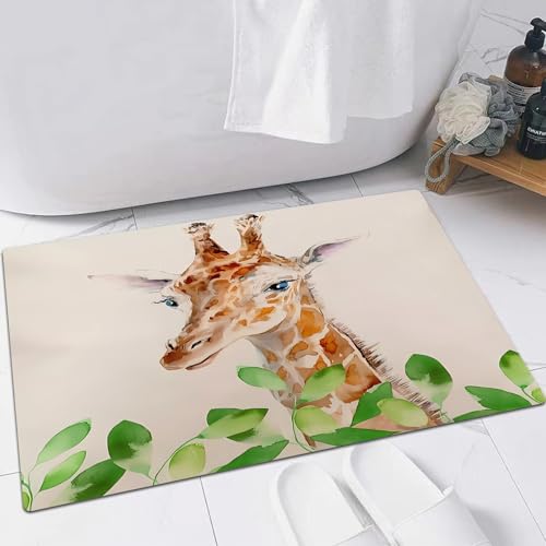 FSDGY Badvorleger Fußmatte Flauschig Teppich Badezimmerteppich Duschmatte für Bade & Wohnzimmer Schlafzimmer,Porträt Einer gelben Giraffe und Blätter. Handgezeichnete Aquarellillustration.,40x60 cm FSDGY Badvorleger Fußmatte Flauschig Teppich Badezimmerteppich Duschmatte für Bade & Wohnzimmer Schlafzimmer,Porträt Einer gelben Giraffe und Blätter. Handgezeichnete Aquarellillustration.,40x60 cm von FSDGY
