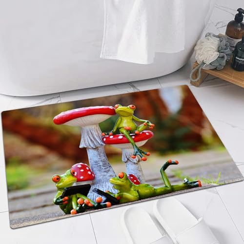FSDGY Badvorleger Fußmatte Flauschig Teppich Badezimmerteppich Duschmatte für Bade & Wohnzimmer Schlafzimmer,Porzellan Frosch Cartoon lustiger Frosch Pilz (2),40x60 cm von FSDGY