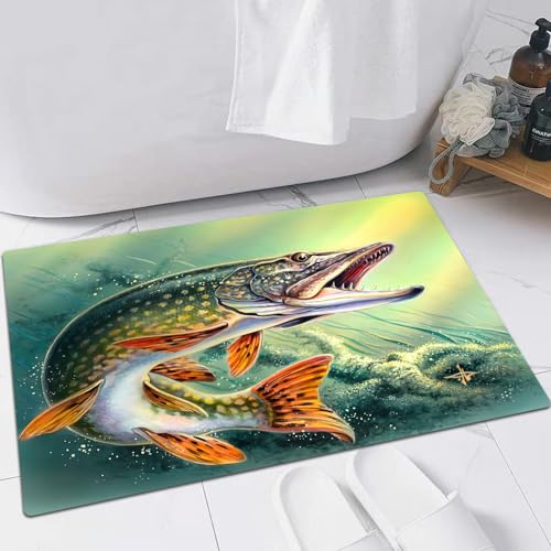 FSDGY Badvorleger Fußmatte Flauschig Teppich Badezimmerteppich Duschmatte für Bade & Wohnzimmer Schlafzimmer,Raubfisch Hecht in Aquarell gemalt,40x60 cm FSDGY Badvorleger Fußmatte Flauschig Teppich Badezimmerteppich Duschmatte für Bade & Wohnzimmer Schlafzimmer,Raubfisch Hecht in Aquarell gemalt,40x60 cm von FSDGY