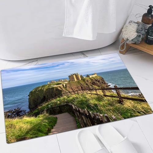 FSDGY Badvorleger Fußmatte Flauschig Teppich Badezimmerteppich Duschmatte für Bade & Wohnzimmer Schlafzimmer,Stonehaven Aberdeenshire Schottland Großnnien 10. Mai 2014 Dunnottar Castle,40x60 cm von FSDGY