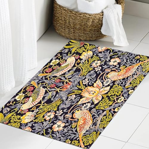 FSDGY Badvorleger Fußmatte Flauschig Teppich Badezimmerteppich Duschmatte für Bade & Wohnzimmer Schlafzimmer,William Morris‘ berühmtes Muster „Erdbeerdieb“ (1883).,60x90 cm von FSDGY