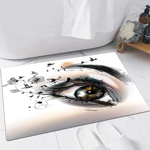 FSDGY Badvorleger Fußmatte Flauschig Teppich Badezimmerteppich Duschmatte für Bade & Wohnzimmer Schlafzimmer,Wimpern Mode Illustration Kunst mit skurrilen Look von,60x90 cm von FSDGY