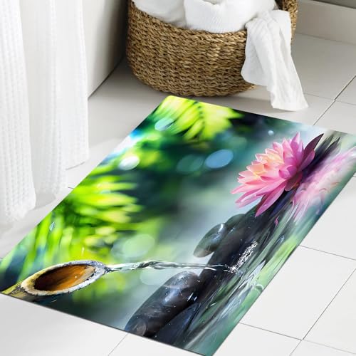FSDGY Badvorleger Fußmatte Flauschig Teppich Badezimmerteppich Duschmatte für Bade & Wohnzimmer Schlafzimmer,Zen-Garten mit schwarzen Steinen und rosa Seerose,60x90 cm FSDGY Badvorleger Fußmatte Flauschig Teppich Badezimmerteppich Duschmatte für Bade & Wohnzimmer Schlafzimmer,Zen-Garten mit schwarzen Steinen und rosa Seerose,60x90 cm von FSDGY