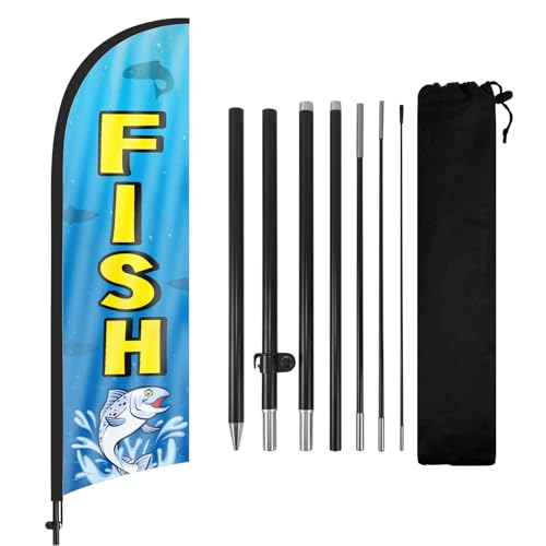 FSFLAG Fisch-Feder-Flagge mit Fahnenmast-Set und Erdspieß, 2,6 m, windlose Flagge, Banner, Schild, Geschäft für Außenwerbung von FSFLAG