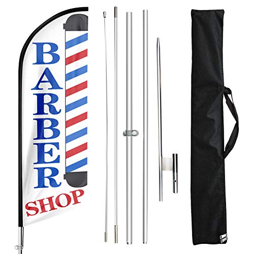 FSFLAG Friseur-Flagge, Barber Shop mit Mast-Kit, Barbershop mit Mast-Set für Unternehmen, Werbung Swooper Feder Flagge Banner-Schild für Friseur-Geschäft 11FT von FSFLAG