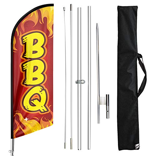 FSFLAG Grill-Feder-Flagge, Grill-Werbe-Feder-Banner, 3 m, Swooper-Fahnenmast-Set und Erdspieß für Grill, Business, Rot von FSFLAG