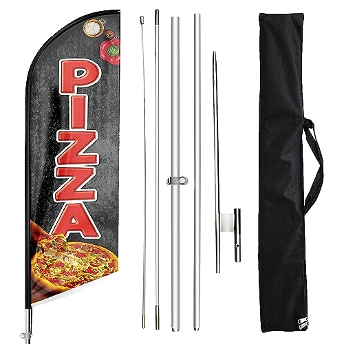 FSFLAG Pizza-Federflagge Swooper mit Fahnenmast und Erdnagel, Pizza-Schild-Flagge, 3,6 m, windstilles Banner für Innen- und Außenwerbung von FSFLAG