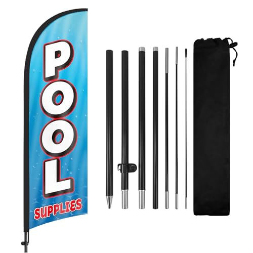 FSFLAG Pool Supplies Federflagge mit Fahnenmast-Kit und Erdspieß, 2,5 m Poolzubehör, windlose Flagge, Banner, Schild, Geschäft für Außenwerbung von FSFLAG