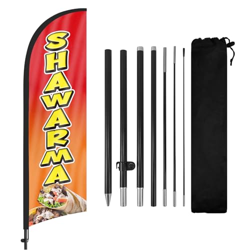FSFLAG Shawarma-Federflagge mit Fahnenmast-Set und Erdnägeln, 2,5 m, Shawarma-Windless-Flagge, Banner, Beschilderung, Unternehmen, geeignet für Außenwerbung von FSFLAG