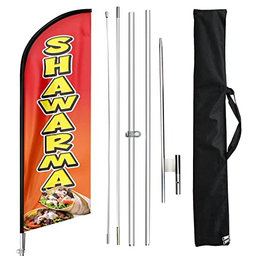 FSFLAG Shawarma Federflagge mit Fahnenmast-Set und Erdspieß, 30 cm windloses Flaggenbanner Schild Business für drinnen und draußen Werbung von FSFLAG