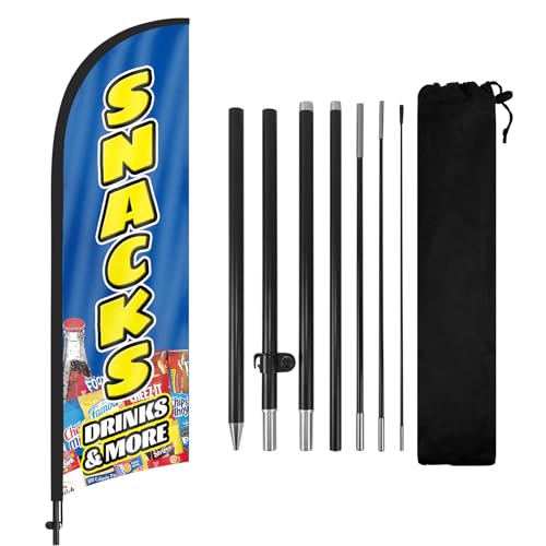 FSFLAG Snacks Getränke Feder Flagge mit Fahnenmast Kit und Erdspieß, 2,5 m Snacks Getränke windlose Flagge Banner Schild Business für Außenwerbung von FSFLAG