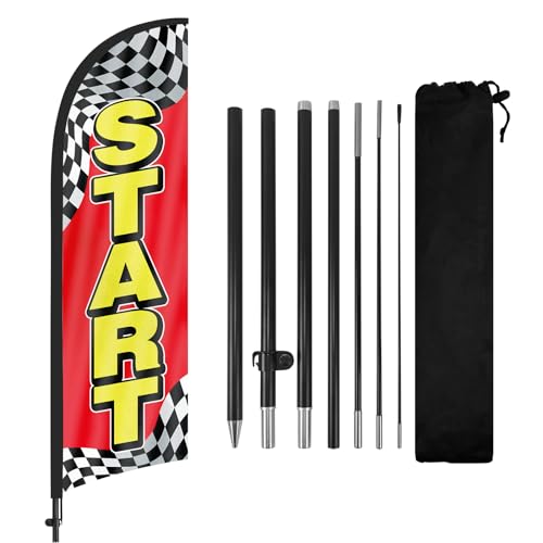 FSFLAG Start Federflagge mit Fahnenmast-Kit und Erdspieß, 2,5 m Start Windless Flag Banner Schild Business für Außenwerbung von FSFLAG