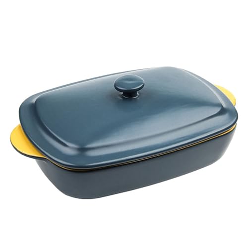 FSJMTQTS Backform aus Keramik, quadratisch, Doppelgriffplatte mit Deckel, für Lasagne, Kuchen (blau) von FSJMTQTS