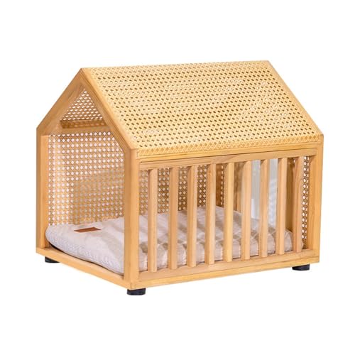 FSJMTQTS Haustierbett aus Korbgeflecht Haustiernest aus Holz und Rattan, Katzennistbett Sommer FSJMTQTS Haustierbett aus Korbgeflecht Haustiernest aus Holz und Rattan, Katzennistbett Sommer von FSJMTQTS
