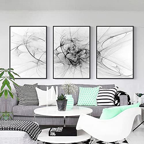 Abstrakt Poster Schwarz Weiß 50x70cm, Wohnzimmer Deko Wandbilder Line, Schwarz Weiß Kunst Wandkunst Leinwand, Geometrie Linie Bilder Ohne Rahmen (B,50x70cm x3) von FSLEOVN