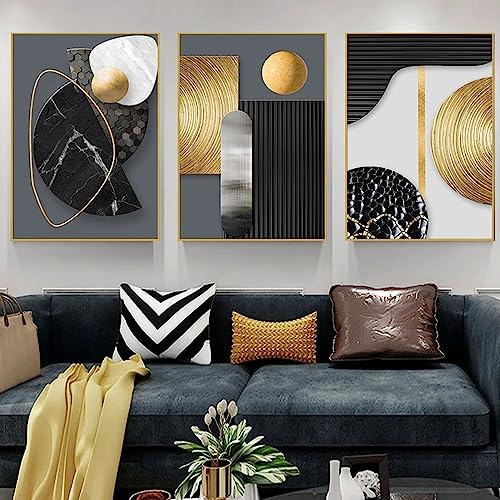 FSLEOVN 3 Stück Leinwand Poster Abstrakte Geometrische Bild Modern Schwarz Weiß Gold Marmor Wandbilder Kunstdruck Poster Schwarz Gold Line Bilder Rahmenlos (30x40cm) von FSLEOVN