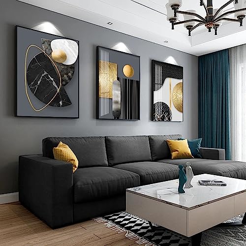 FSLEOVN 3er Moderne Wohnzimmer Wandbilder Schwarz Weiß Gold Geometrische Bild auf Leinwand Abstrakt Marmor Leinwand Schwarz Gold Home Decor Bild Rahmenlos (Schwarz Gold,30x40cm) von FSLEOVN