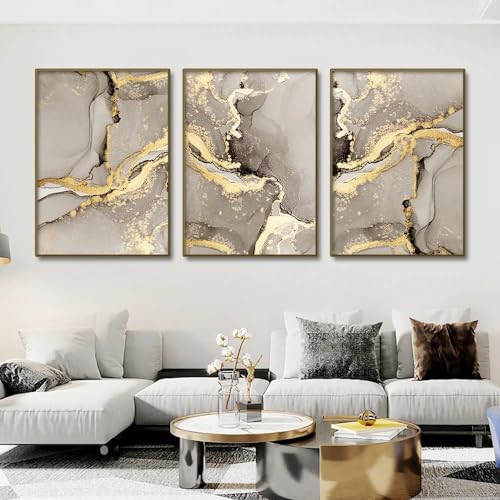 FSLEOVN 3er Premium Poster Set, Beige Gold Bilder, Abstrakt Poster Marmor Beige, Moderne Wandbilder, Bilder Wohnzimmer Deko, Beige Textur Leinwand, Ohne Rahmen (A,50x70cm x3) von FSLEOVN