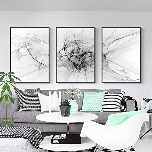 FSLEOVN 3er Schwarz Weiß Wandbilder Abstrakte Linie Leinwand Malerei Moderne Aesthetic Bilder Set Wohnzimmer Decor OHNE Rahmen (50x70cm,C) von FSLEOVN
