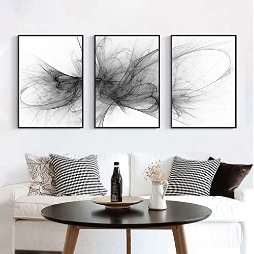 FSLEOVN 3er Schwarz Weiß Wandbilder Abstrakte Linie Leinwand Malerei Moderne Aesthetic Bilder Set Wohnzimmer Decor OHNE Rahmen (A,20x30cm) von FSLEOVN