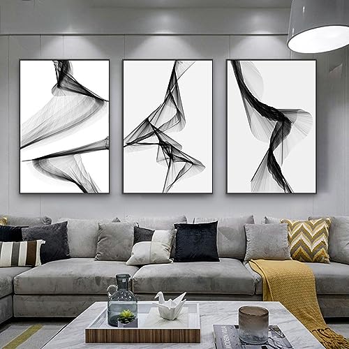 FSLEOVN 3er Set Abstrakt Poster Schwarz Weiß Leinwandbilder Line Art Bilder Moderne Wohnzimmer Kunst Linie Wandposter Ohne Rahme Schwarz Weiß Bilder (A,30x40cm x3) von FSLEOVN