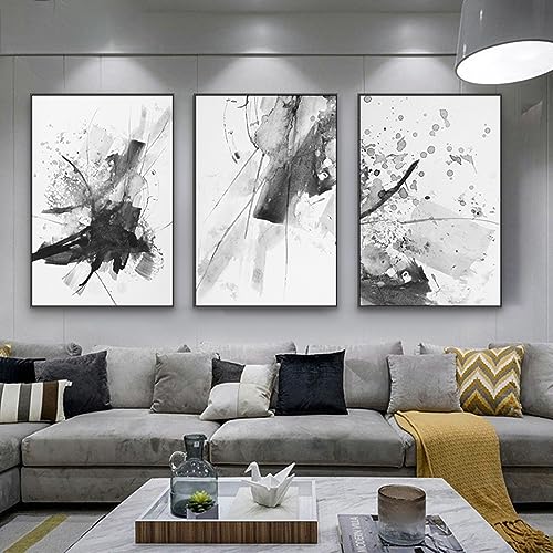 FSLEOVN 3er Set Abstrakt Poster Schwarz Weiß Leinwandbilder Line Art Bilder Moderne Wohnzimmer Kunst Linie Wandposter Ohne Rahme Schwarz Weiß Bilder (C,40x60cm x3) von FSLEOVN