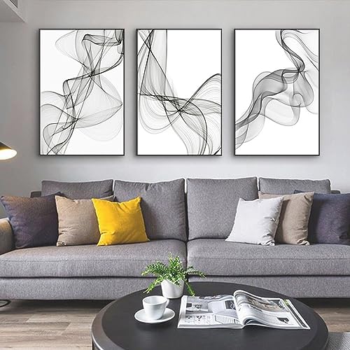 FSLEOVN 3er Set Abstrakt Poster Schwarz Weiß Leinwandbilder Line Art Bilder Moderne Wohnzimmer Kunst Linie Wandposter Ohne Rahme Schwarz Weiß Bilder (D,50x70cm x3) von FSLEOVN