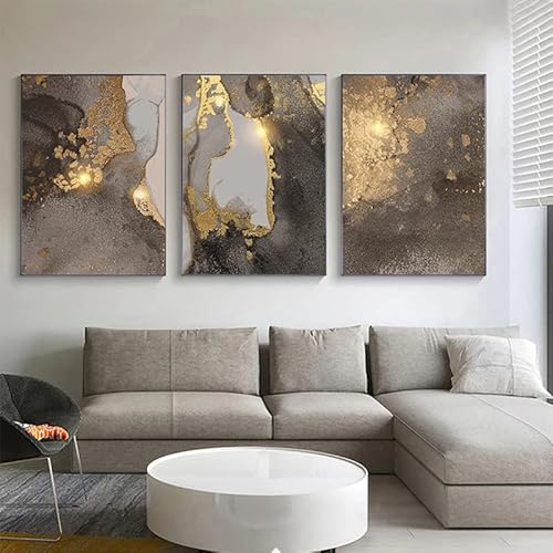 FSLEOVN 3er Set Leinwand Bilder, Beige und Gold, Abstrakte Poster Marmor, Moderne Wohnzimmer Dekor, Luxus Kunstdruck Wand Bilder, Kein Rahmen (A,20x30cm x3) von FSLEOVN